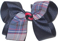 Large Most Blessed Sacrement (Baton Rouge) Plaid wjth Navy Ribbon with Red and Navy Knot Double Layer Overlay Bow